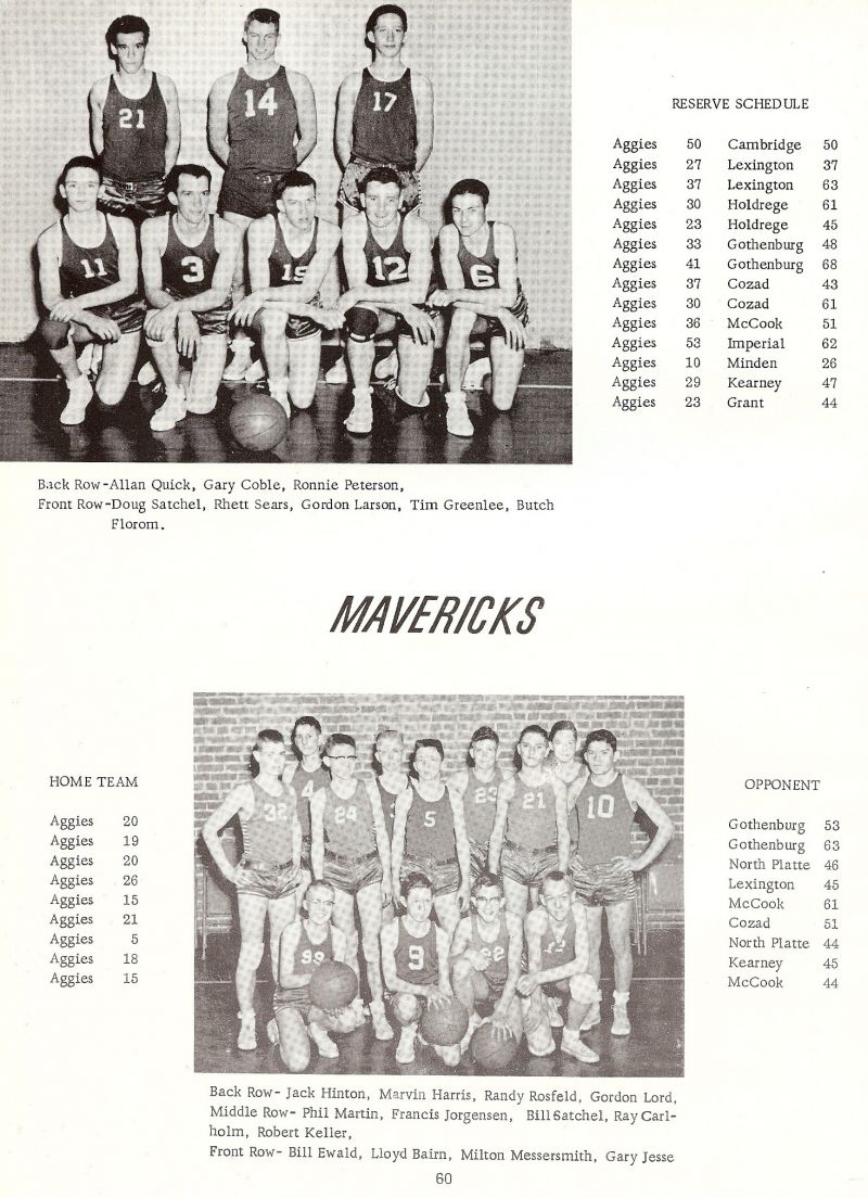 1958 Allan Quick, Gary Coble, Ronnie Peterson, Doug Satchel, Rhett Sears, Gordon Larson, Tim Greenlee, Butch Florom, Jack Hinton, Marvin Harris, Randy Rosfeld, Gordon Lord, Phil Martin, Francis Jorgensen, Bill Satchell, Ray Carlholm, Robert Keller, Bill Ewald, Lloyd Bairn, Milton Messersmith, Gary Jesse,