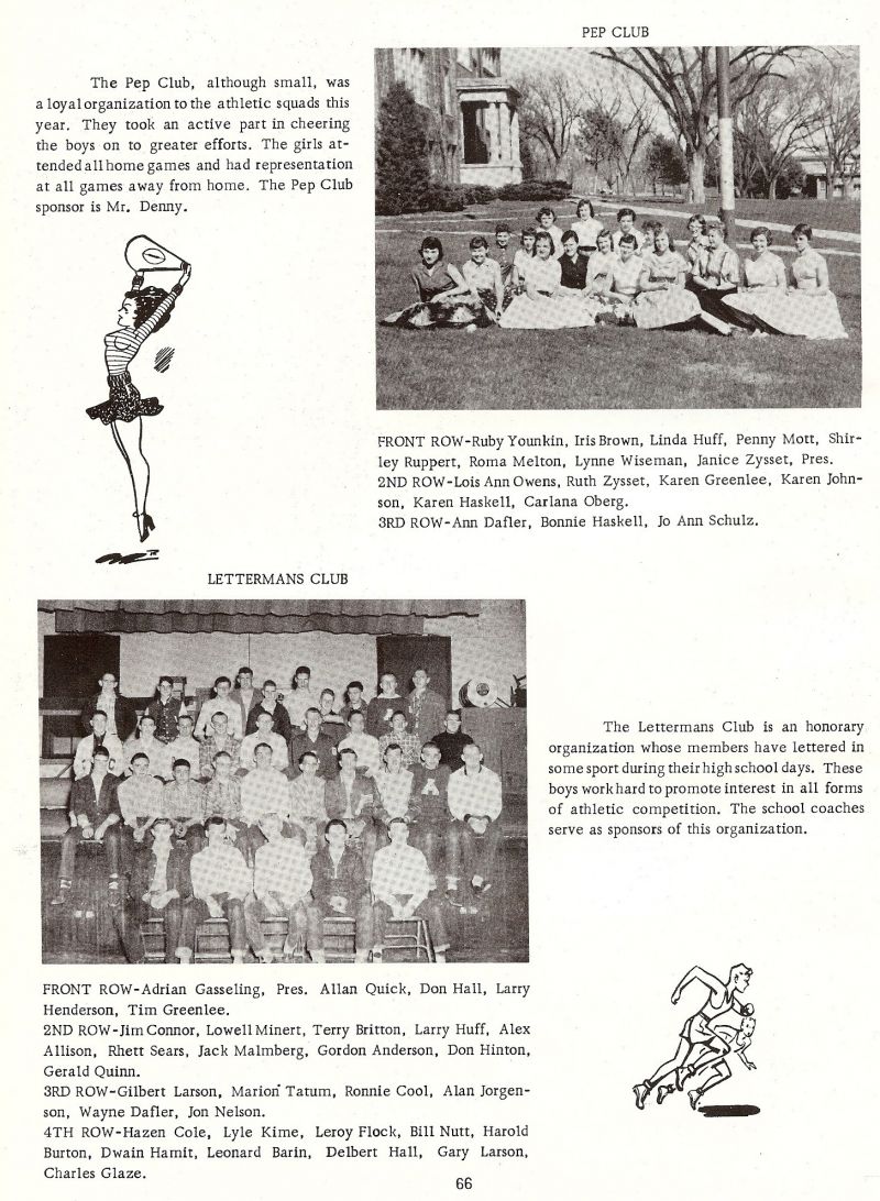 1958 Ruby Younkin, Iris Brown, Linda Huff, Penny Mott, Shirley Ruppert, Roma Melton, Lynne Wiseman, Janice Zysset, Lois Ann Owens, Ruth Zysset, Karen Greenlee, Karen Johnson, Karen Haskell, Carlana Oberg, Ann Dafler, Bonnie Haskell, Jo Ann Schulz, Ardian Gasseling, Allan Quick, Don Hall, Larry Henderson, Tim Greenlee, Jim Connor, Lowell Minert, Terry Britton, Larry Huff, Alex Gerald Quinn, Gilbert Larson, Marion Tatum, Ronnie Cool, Alan Jorgenson, Wayne Dafler, Jon Nelson, Hazen Cole, Lyle Kime, Leroy Flock, Bill Nutt, Harold Burton, Dwain Hamit, Leonard Barin, Delbert Hall, Gary Larson, Charles Glaze,