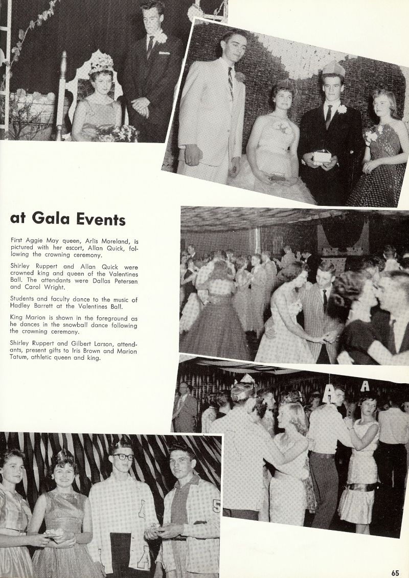 1959 Arlis Moreland, Allan Quick, Shirley Ruppert, Allan Quick, Dallas Petersen, Carol Wright, Hadley Barrett, Shirley Ruppert, Gilbert Larson, Iris Brown, Marion Tatum,