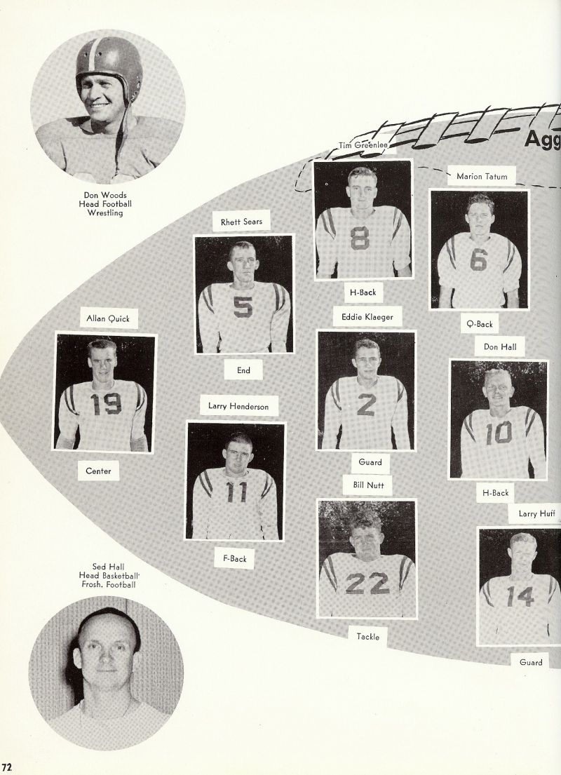1959 Don Woods, Tim Greenlee, Rhett Sears Eddie Klaeger, Allan Quick, Marion Tatum, Don Hall, Larry Huff, Bill Nutt, Larry Henderson, Sed Hall,  