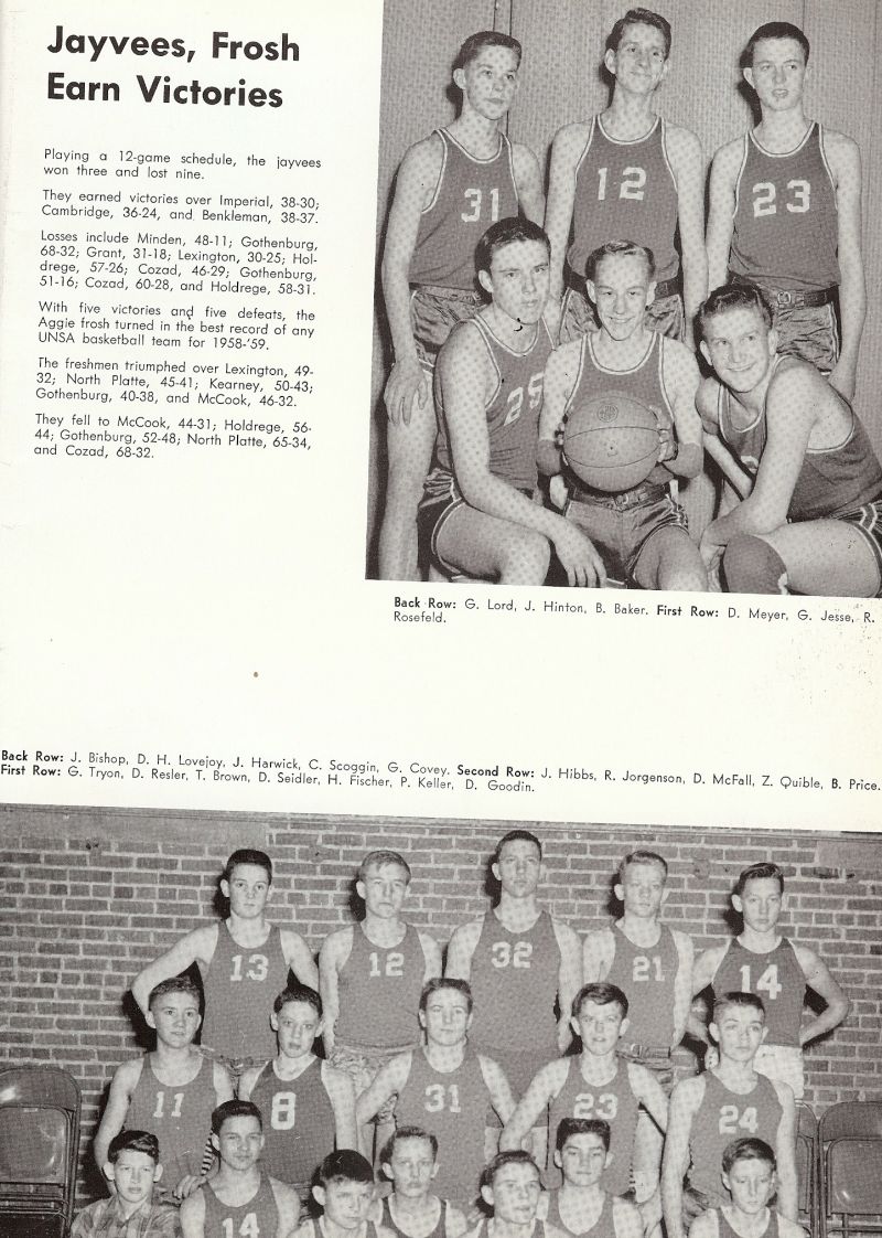 1959 Gordon Lord, Hinton, Baker, Meyer, Jesse, Rosefeld, Bishop, DH Lovejoy, Harwick, Scoggin, Covey, Hibbs, Jorgenson, Dick McFall, Richard McFall, Quible, Price, Tryon, Resler, Brown, Seidler, Fisher, Keller, Goodin,   