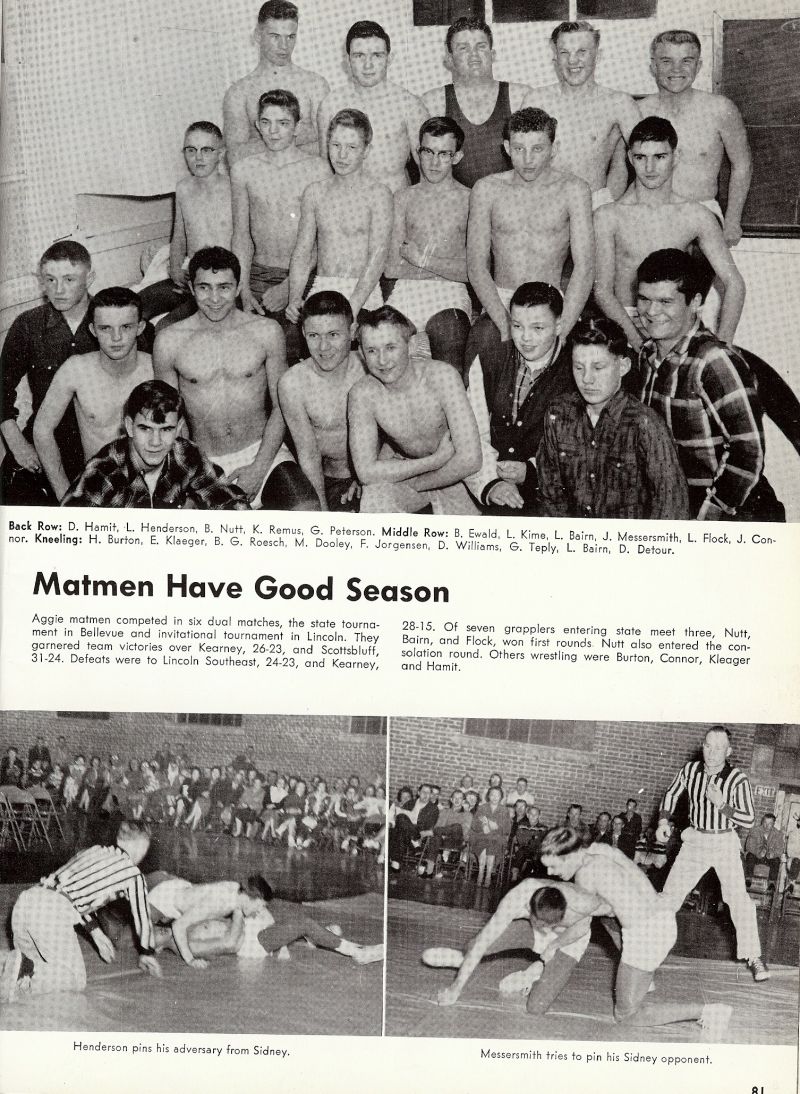 1959 Dwain Hamit, Henderson, Nutt, Remus, Peterson, Ewald, Kime, Bairn, Messersmith, Flock, Connor, Burton, Klaeger, Roesch, Dooley, Jorgensen, Williams, Teply, Bairn, Detour,