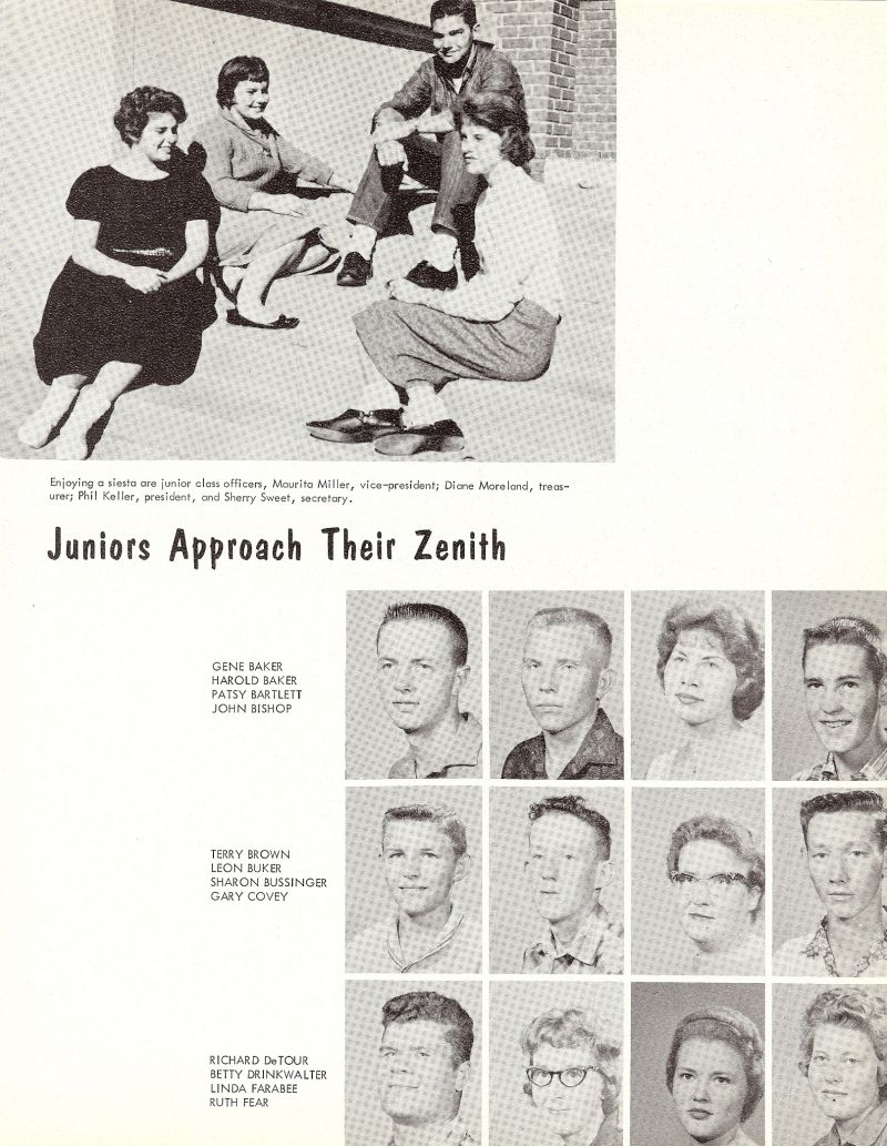 1961 Maurita Miller, Diane Moreland, Phil Keller, Sherry Sweet, Gene Baker, Harold Baker, Patsy Bartlett, John Bishop, Terry Brown, Sharon Bussinger, Garry Covey, Richard DeTour, Dick Detour, Betty Drinkwalter, Linda Farabee, Ruth Fear,