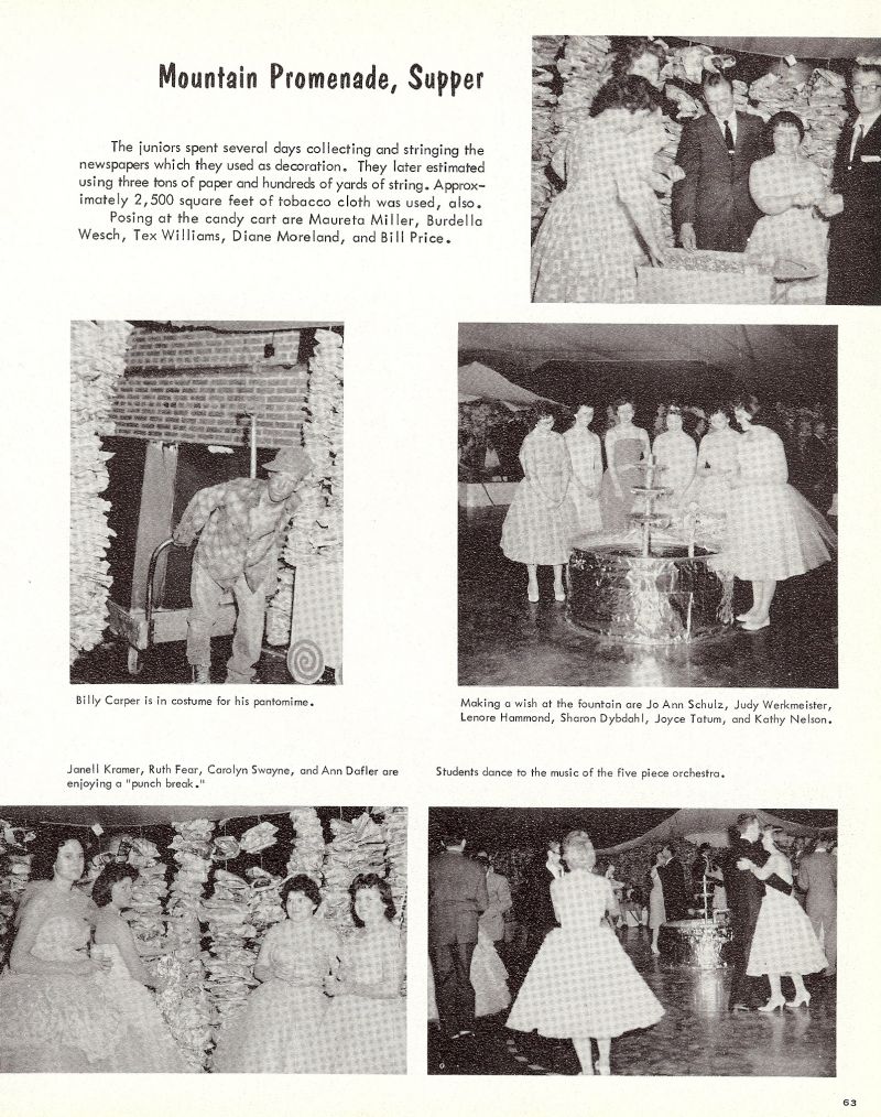 1961 Maureta Miller, Burdella Wesch, Tex Williams, Diane Moreland, Bill Price, Billy Carper, Bill Carper, Jo Ann Schulz, Judy Werkmeister, Lenore Hammond, Sharon Dybdahl, Joyce Tatum, Kathy Nelson, Janell Kramer, Ruth Fear, Carolyn Swayne, Ann Dafler, 