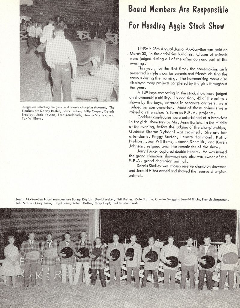 1961 Dorsey Resler, Jerry Tucker, Billy Carper, Bill Carper, Dennis Bradley, Jack Kayton, Fred Roudebush, Dennis Shelley, Tex Williams, Sharon Dybdahl, Peggy Burtch, Lenore Hammond, Kathy Nelson, Joan Williams, Jeanne Schmidt, Karen Johnson, Jerry Tucker, Dennis Shelley, Jerold Hibbs, Bonny Kayton, David Weber, Phil Keller, Zale Quible, Charles Scoggin, Jerrold Hibbs, Francis Jorgensen, John Votaw, Gary Jesse, Lloyd Bairn, Robert Keller, Gary Hoyt, Gordon Lord, 