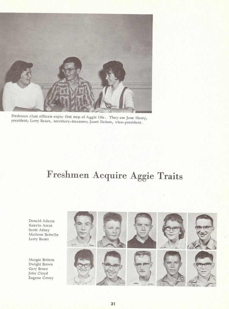 1962 Jane Henry, Larry Bauer, Janet Nelson, Donald Adams, Don Adams, Keevin Arent, Scott Athey, Marlene Battelle, Larry Bauer, Margie Britton, Dwight Brown, Gary Bruce, John Cloyd, Eugene Covey, Gene Covey,