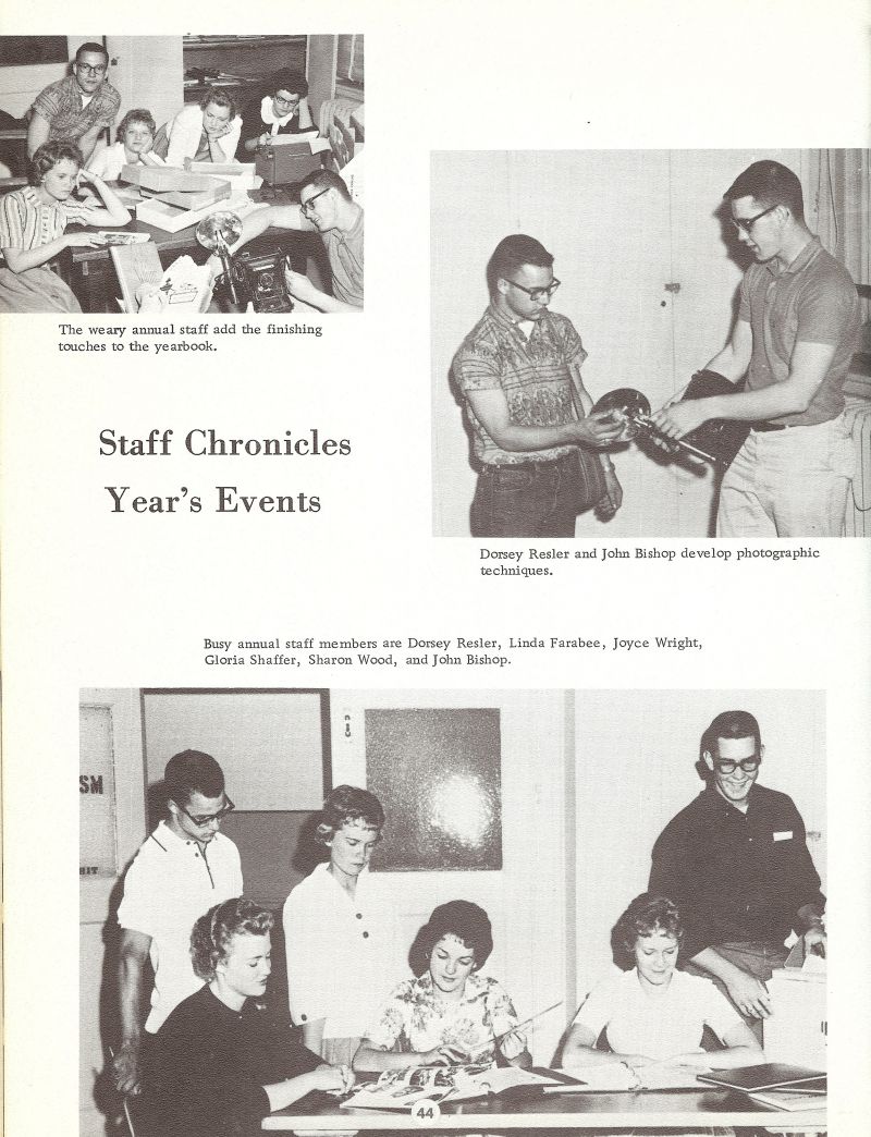 1962 Dorsey Resler, John Bishop, Dorsey Resler, Linda Farabee, Joyce Wright, Gloria Shaffer, Sharon Wood, John Bishop,