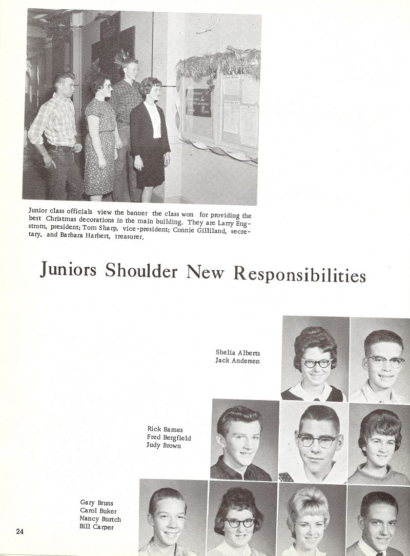 1963 Larry Engstrom, Tom Sharp, Connie Gilliland, Barbara Harbert, Shelia Alberts, Jack Andersen, Rick Barnes, Fred Bergfield, Judy Brown, Gary Bruns, Nancy Burtch, Bill Carper, 