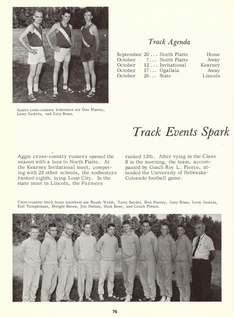 1964 Dan Murray, Larry Godwin, Gary Bruns, Randy Walsh, Terry Snyder, Earl Tompkinson, Dwight Brown, Jim Nelson, Dick Ewer, Coach Pierce 