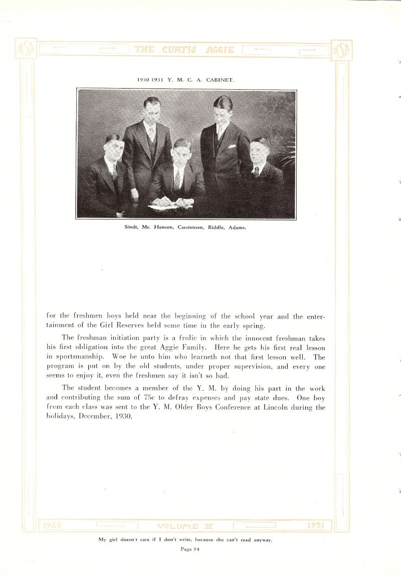Volume_III Albert Sindt, Sponsor Claude Henson. Earl Carstensen, Ogden Riddle, Allen Adams,