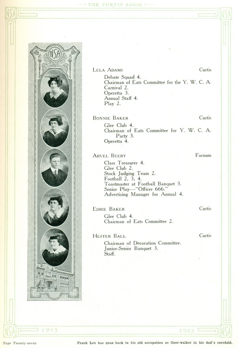 1923 Lela Adams, Bonnie Baker, Arvel Beery, Edrie Baker, Hester Ball,