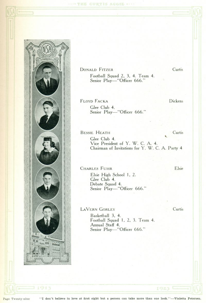 1923 Donald Fitzer, Floyd Facka, Bessie Heath, Charles Fuhr, LaVern Gorley,