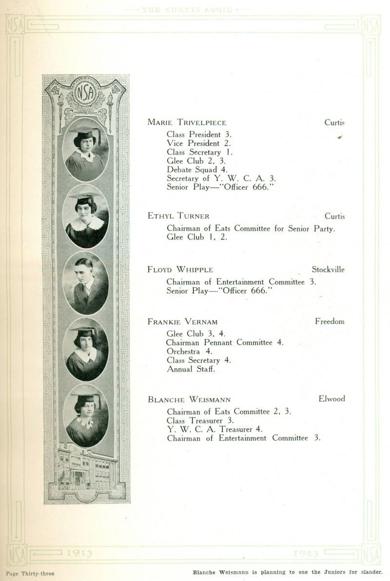 1923 Marie Trivelpiece, Ethyl Turner, Floyd Whipple, Frankie Vernam, Blanch Weisman,