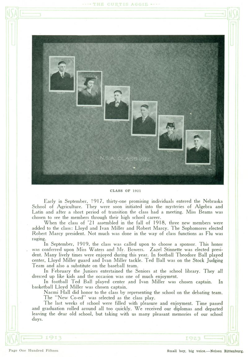 1921 Ivan Miller, Pauline Heckelman, John O'Brian, Ted Ball, Naomi Hall, William Ball,
