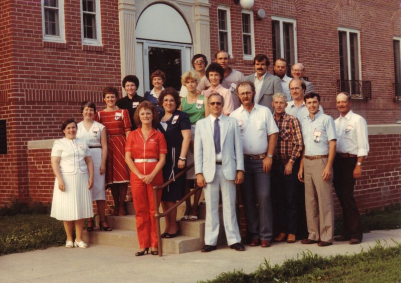 Reunions Front Row: Judy Messersmith, Connie Gilliland, Kim Gardner, Stan Nelson, Bill Hinchley, Larry Godwin, Jack Andersen,
Second Row: Sharee Schick, Jackie Werkmeister, Charlotte Drinkwalter, Dale Schick,
Third Row: Barb Harbert, Betty Wesch, Sharon Johnson, Dough Detour,
Back Row: Judy Shirley, Larry Lenz, Mike McGooden, Tom Sharp, Dan Murray, 