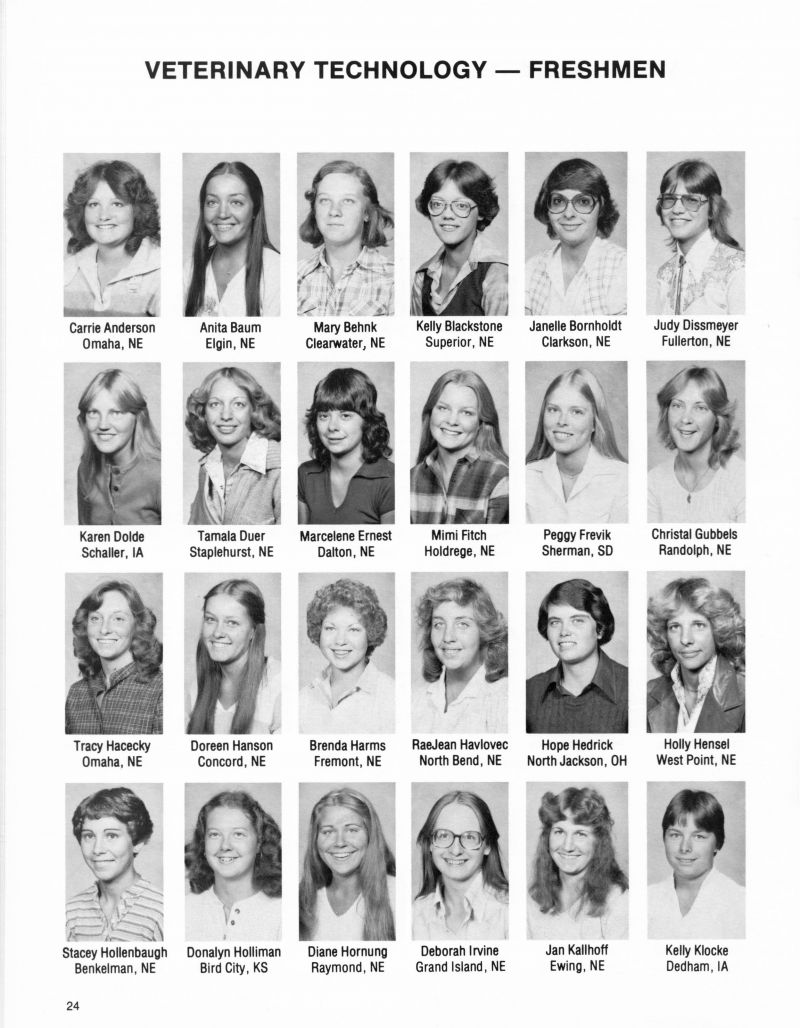 1980 Carrie Anderson, Anita Baum, Mary Behnk, Kelly Blackstone, Janelle Bornholdt, Judy Dissmeyer, Karen Dolde, Tamala Duer, Marcelene Ernest, Mimi Fitch, Peggy Frevik, Christal Gubbels, Tracy Hacecky, Doreen Hanson, Brenda Harms, RaeJean Havlovec, Hope Hedrick, Holly Hensel, Stacey Hollenbaugh, Stacy Hollenbaugh, Donalyn Holliman, Diane Hornung, Deborah Irvine, Jan Kallhoff, Kelly Klocke,   