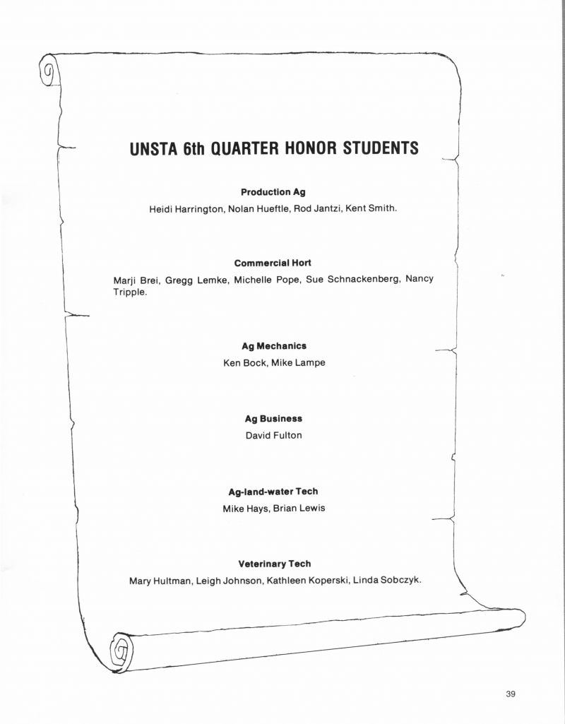1980 Heidi Harrington, Nolan Hueftle, Rod Jantzi, Kent Smith, Marji Brei, Gregg Lemke, Michelle Pope, Sue Schnackenberg, Nancy Tripple, Ken Bock, Mike Lampe, David Fulton, Mike Hays, Brian Lewis, Mary Hultman, Leigh Johnson, Kathleen Koperski, Linda Sobczyk,