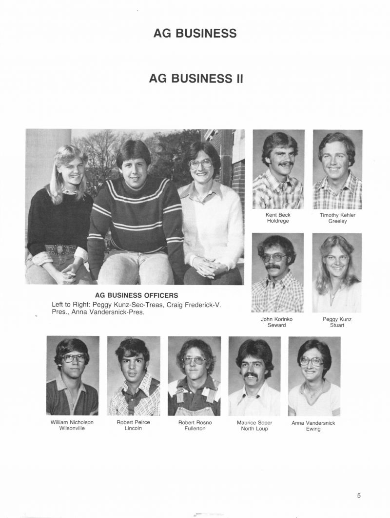 1982 Peggy Kunz, Craig Frederick, Anna Vandersnick, Kent Beck, Timothy Kehler, John Korinko, Peggy Kunz, William Nicholson, Robert Peirce, Robert Rosno, Maurice Soper, 