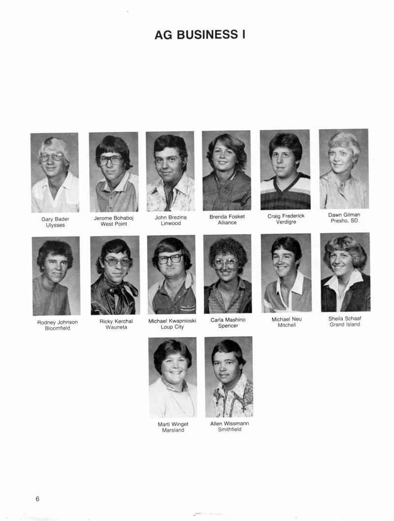 1982 Gary Bader, Jerome Bohaboj, John Brezina, Brenda Fosket, Craig Frederick, Dawn Gilman, Rodney Johnson, Ricky Kerchal, Michael Kwapnioski, Carla Mashino, Michael Neu, Sheila Schaaf, Marti Winget, Allen Wissmann,