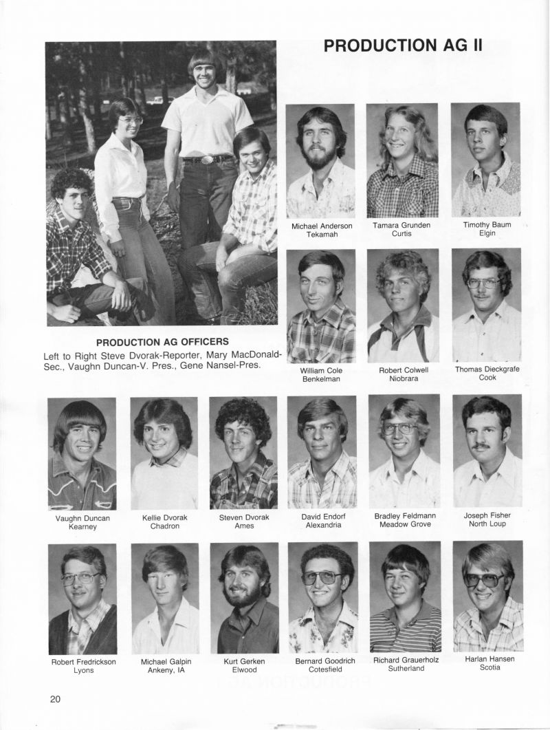1982 Steve Dvorak, Mary MacDonald, Vaughn Duncan, Gene Nansel, Michael Anderson, Tamara Grunden, Timothy Baum, William Cole, Robert Colwell, Thomas Dieckgrafe, Vaughn Duncan, Kellie Dvorak, Steven Dvorak, David Endorf, Bradley Feldmann, Joseph Fisher, Robert Fredrickson, Michael Galpin, Kurt Gerken, Bernard Goodrich, Richard Grauerholz, Harlan Hansen,  