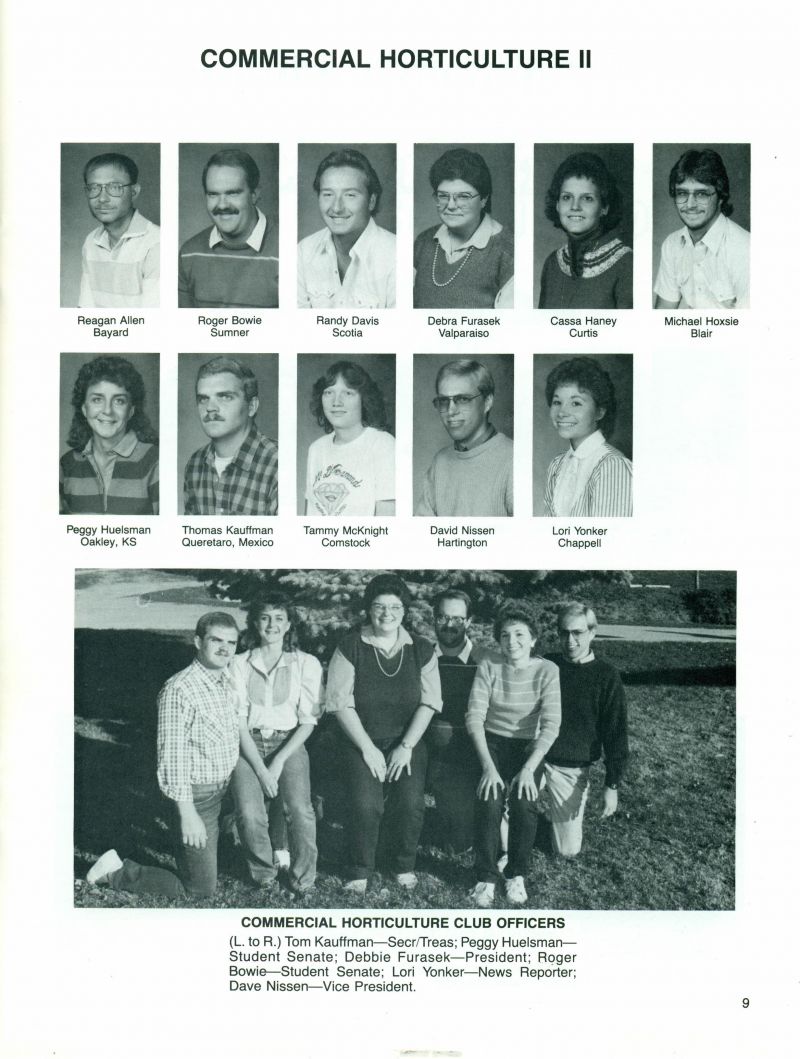 1986 Reagan Allen, Roger Bowie, Randy Davis, Debra Furasek, Cassa Haney, Michael Hoxsie, Peggy Huelsman, Thomas Kauffman, Tammy McKnight, David Nissen, Lori Yonker, Tom Kauffman, Debbie Furasek, Roger Bowie, Lori Yonker, Dave Nissen,
