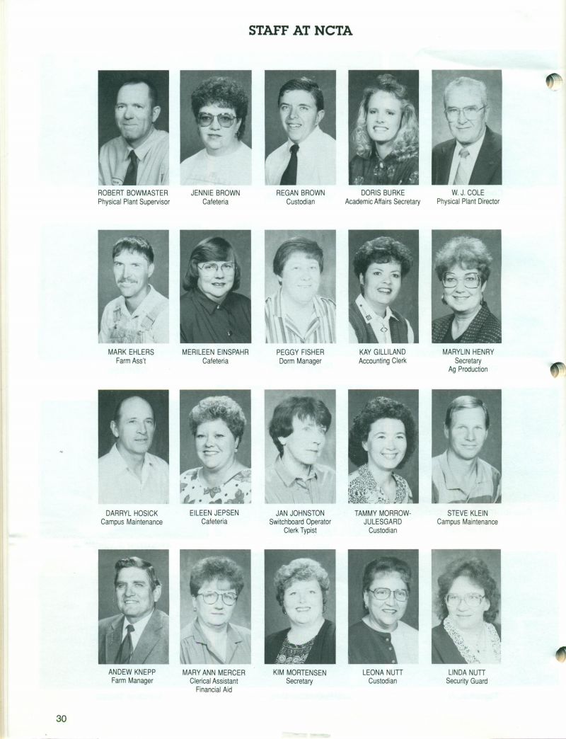 1994 Robert Bowmaster. Jennie Brown. Regan Brown. Doris Burke. W J Cole. Mark Ehlers. Merileen Einspahr. Peggy Fisher. Kay Gilliland. Marylin Henry. Darryl Hosick. Eileen Jepsen. Jan Johnston. Tammy Morrow-Julesgard. Steve Klein, Andrew Knepp. Mary Ann Mercer. Kim Mortensen. Leona Nutt. Linda Nutt.