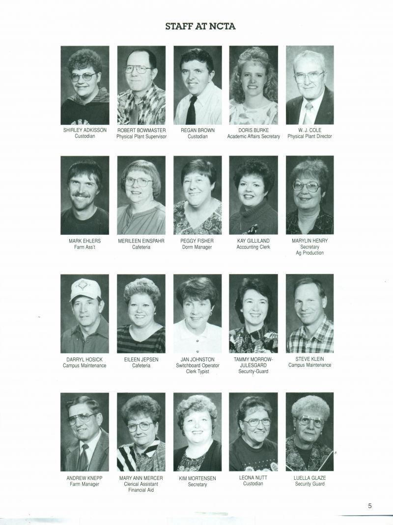 1995 Shirley Adkisson. Robert Bowmaster. Regan Brown. Doris Burke. W J Cole. Mark Ehlers. Merileen Einspahr. Peggy Fisher. Kay Gilliland. Marylin Henry. Darryl Hosick. Eileen Jepsen. Jan Johnston. Tammy Morrow-Julesgard. Steve Klein, Andrew Knepp. Mary Ann Mercer. Kim Mortensen. Leona Nutt. Luella Glaze.