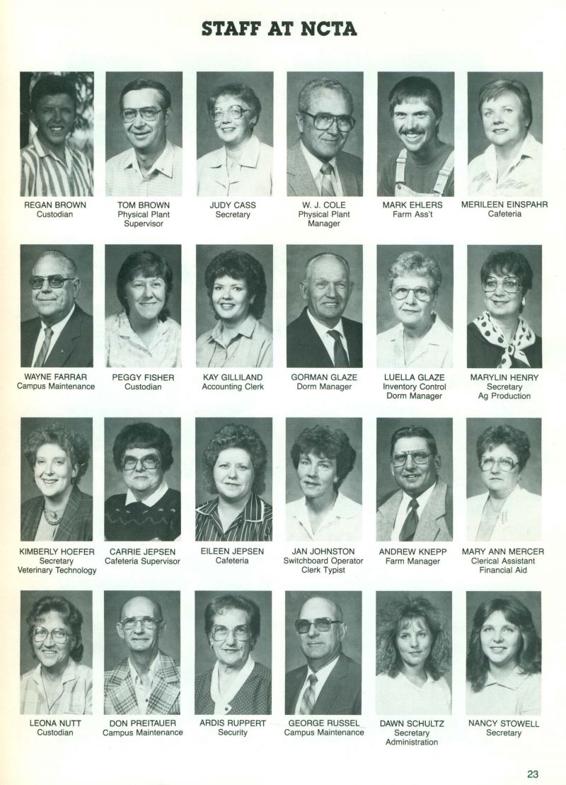 1990 Regan Brown. Tom Brown. Judy Cass. W.J. Cole. Mark Ehlers. Merileen Einspahr. Wayne Farrar. Peggy Fisher. Kay Gilliland. Gorman Glaze. Luella Glaze. Marylin Henry. Kimberly Hoefer. Carrie Jepsen. Eileen Jepsen. Jan Johnston. Andrew Knepp. mary Ann Mercer. Leona Nutt. Don Preitauer.Ardis Ruppert, George Russel, Dawn Schultz. Nancy Stowell.