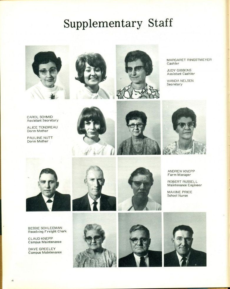 1970 Margaret Ringstmeyer. Judy Giddons. Wanda Nelsen. Carol Schmid. Alice Tondreau. Pauline Nutt. Andrew Knepp. Robert Russell. Maxine Price. Bessie Schleeman. Claud Knepp. Dave Greeley.