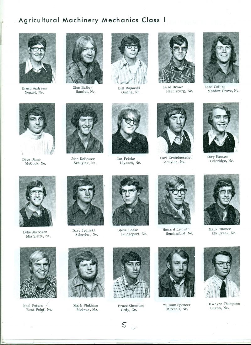 1975 Class I:  Bruce Andrews, Glen Bailey, Bill Bojanski, Brad Brown, Lane Collins, Dave Dame, John DeBower, Jan Fricke, Carl Grotelueschen, Gary Hansen, Luke Jacobsen, Dave Jedlicka,  Steve Lease, Howard Lehman, Mark Othmer, Noel Peters, Mark Pinkham, Bruce Simmons, William Spencer, & DeWayne Thompson, 