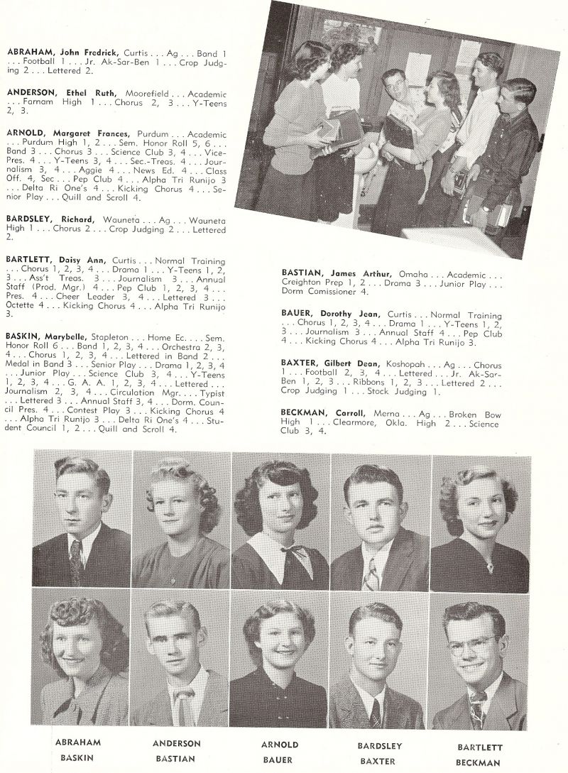 1949 John Abraham, Ethel Anderson, Margaret Arnold, Richard Bardsley, Daisy Bartlett, Marybelle Baskin, James Bastian, Dorothy Bauer, Gilbert Baxter, Carroll Beckman,