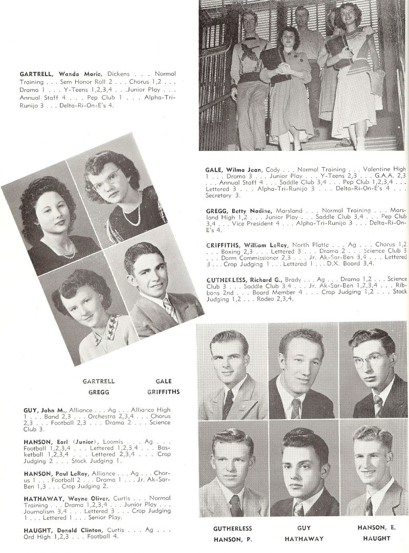 1949 Wanda Gartrell, Wilma Gale, Betty Gregg, William Griffiths, Richard Gutherless, John Guy, Earl Hanson, Paul Hanson, Wayne Hathaway, Donald Haught,