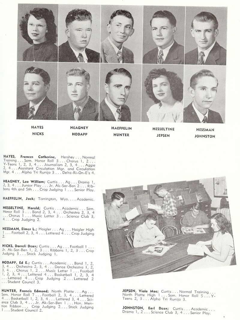 1949 Frances Hayes, Leo Heagney, Jack Haeffelin, Harold Hesseltine, Elmer Hessman, Darrell Hicks, Ed Hodapp, Francis Hunter, Viola Jepsen, Earl Johnston,