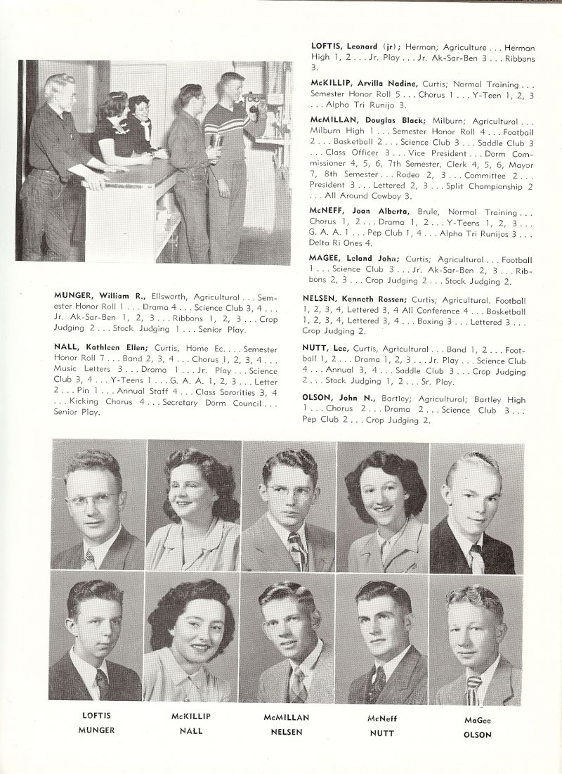 1949 Leonard Loftis, Arvilla McKillip, Douglas McMillan, Joan McNeff, Leland Magee, William Munger, Kathleen Nall, Kenneth Nelsen, Lee Nutt, John Olson,