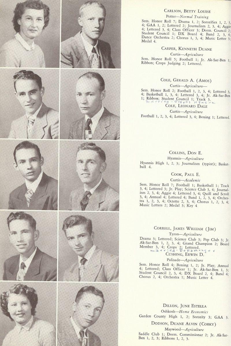 1951 Betty Carlson, Kenneth Carper, Gerald Cole, Leonard Cole, Don Collins, Paul Cook, James Correll, Edwin Cushing, June Dillon, Duane Dobson,