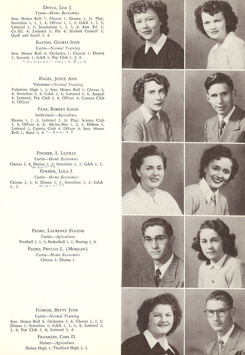 1951 Loa Doyle, Gloria Easton, Joyce Engel, Robert Fear, Lucille Fischer, Lola Fischer, Laurence Floro, Phyllis Floro, Betty Florom, Carl Franklin,