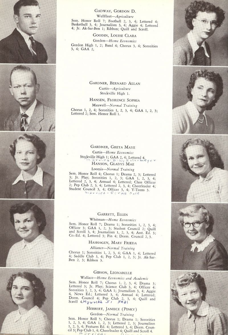 1951 Gordon Gadway, Louise Goodin, Bernard Gardner, Florence Hansen, Greta Gardner, Gladys Hanson, Ellen Garrett, Mary Hashagen, Leonabelle Gibson, Janiece Hebbert,