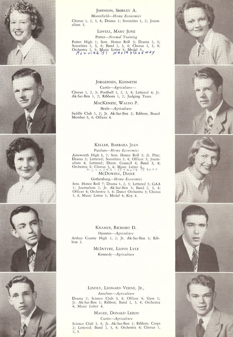 1951 Shirley Johnson, Mary Lovell, Kenneth Jorgensen, Waldo McKenzie, Barbara Keller, Diane McDowell, Richard Kramer, Lloyd McIntyre, Leonard Lindly, Leonard Lindly Jr, Donald Magee,