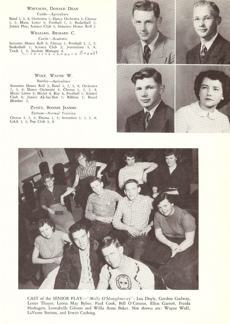 1951 Donald Whitacre, Richard Williams, Wayne Wolf, Bonnie Zysset, Loa Doyle, Gordon Gadway, Leona Bybee, Paul Cook, Bill O'Connor, Ellen Garrett, Freida Hashagen, Loanabelle Gibson, Willa Baker,