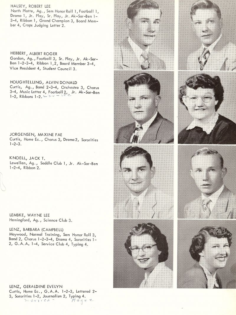 1952 Robert Halsey, Albert Hebbert, Alvin Houghtelling, Maxine Jorgensen, Jack Knoell, Wayne Lembke, Barbara Campbell, Barbara Lenz, Geraldine Lenz,