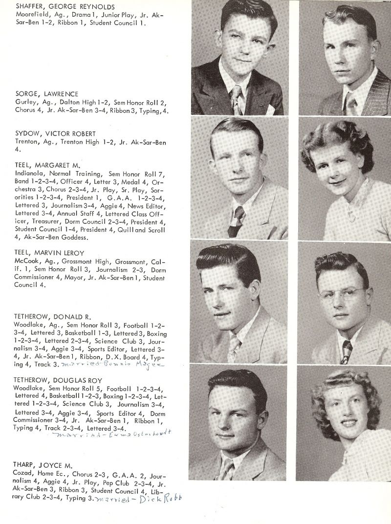 1952 George Shaffer, Lawrence Sorge, Victor Sydow, Margaret Teel, Marvin Teel, Donna Tetherow, Douglas Tetherow, Joyce Tharp,