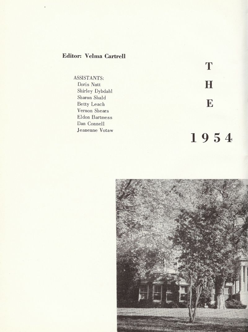 1954 Velma Cartell, Doris Nutt, Shirley Dybdahl, Sharon Shald, Betty Leach, Vernon Shears, Eldon Bartmess, Don Connell, Jeanenne Votaw,