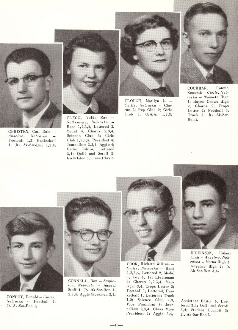 1954 Carl Christen, Velda Clegg, Marilyn Clough, Ronnie Cochran, Donald Conboy, Dan Connell, Richard Cook, Hubert Dickinson,