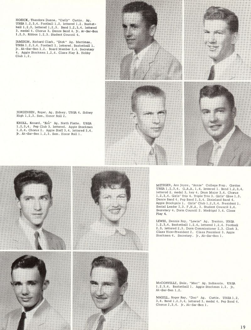 1956 Theodore Hosick, Ted Hosick, Richard Jamison, Roger Jorgensen, Kenard Knoll, Ken Knoll, Ann Metzger, Dennis Lewis, Dale McConville, Roger Magill,