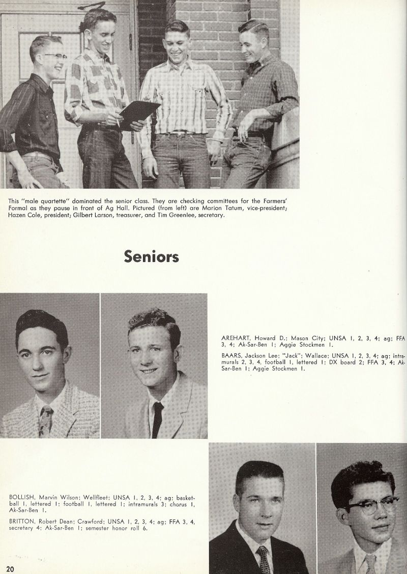 1959 Marion Tatum, Hazen Cole, Gilbert Larson, Tim Greenlee, Howard Arehart, Jackson Baars, Jack Baars, Marvin Bollish, Robert Britton,