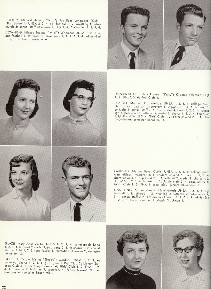 1959 Michael Dooley, Mike Dooley, Mickey Downing, Mick Downing, Delma Drinkwalter, Marilyn Eckerle, Mardee Gardner, Adrian Gasseling, MaryAnn Glaze, Carole Goodin,