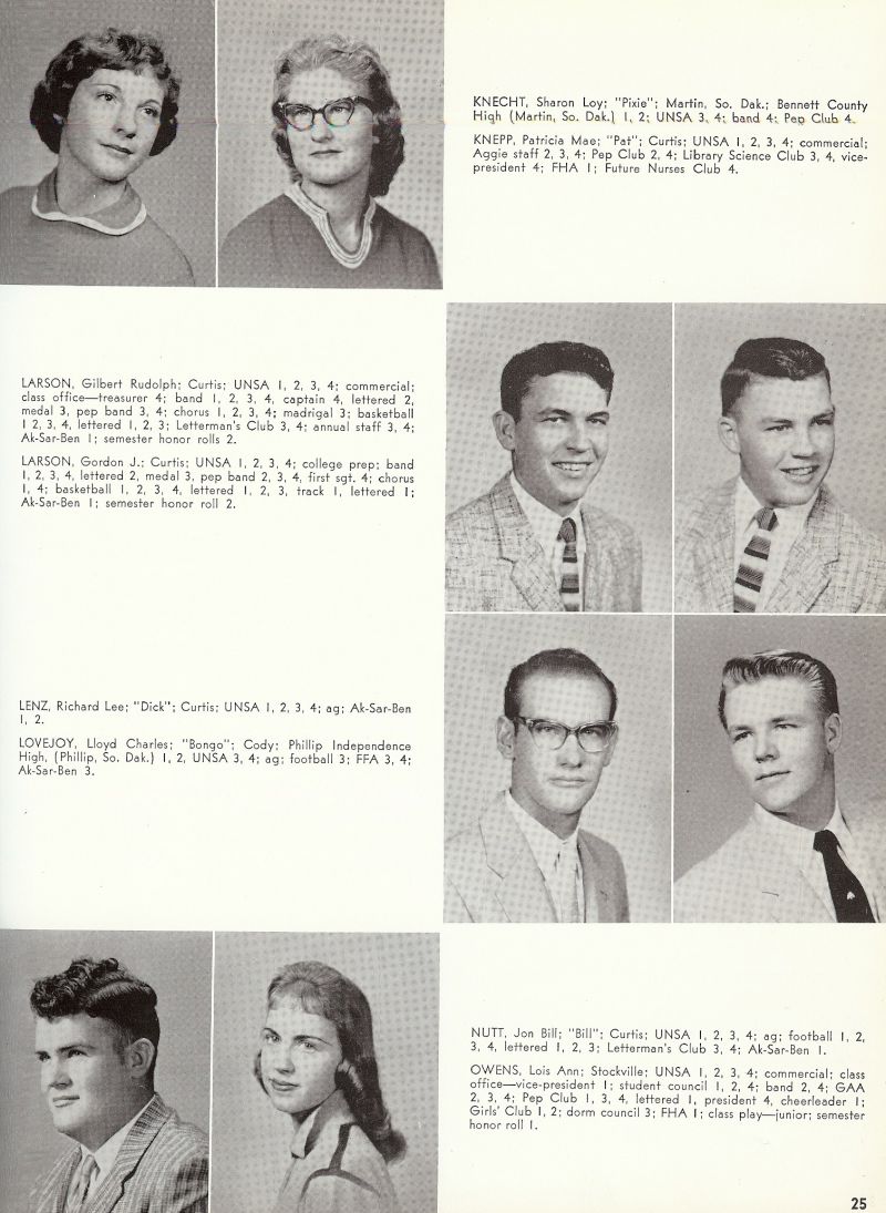 1959 Sharon Knecht, Patricia Knepp, Gilbert Larson, Gordon Larson, Richard Lenz, Lloyd Lovejoy, Jon Nutt, Bill Nutt, Lois Owens,