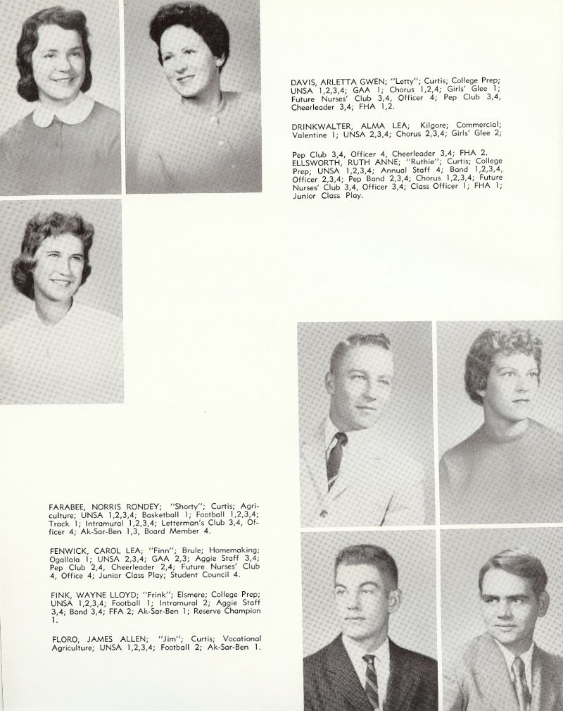 1960 Arletta Davis, Letty Davis, Alma Drinkwalter, Ruth Ellsworth, Ruthie Ellsworth, Norris Farabee, Carol Fenwick, Wayne Fink, James Floro, Jim Floro,