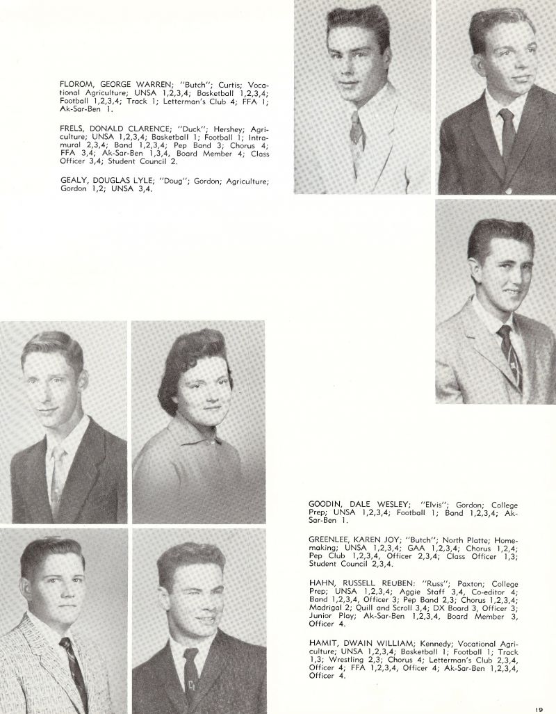 1960 George Florom, Butch Florom, Warren "Butch" Florom, Donald Frels, Douglas Gealy, Dale Goodin, Karen Greenlee, Russell Hahn, Russ Hahn, Dwain Hamit,