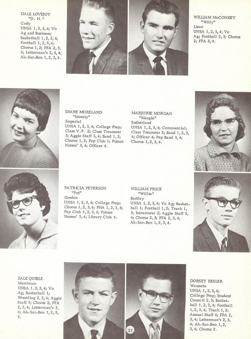 1962 Dale Lovejoy, DH Lovejoy, William McConkey, Diane Moreland, Marjorie Morgan, Margie Morgan, Patricia Peterson, William Price, Zale Quible, Dorsey Resler,